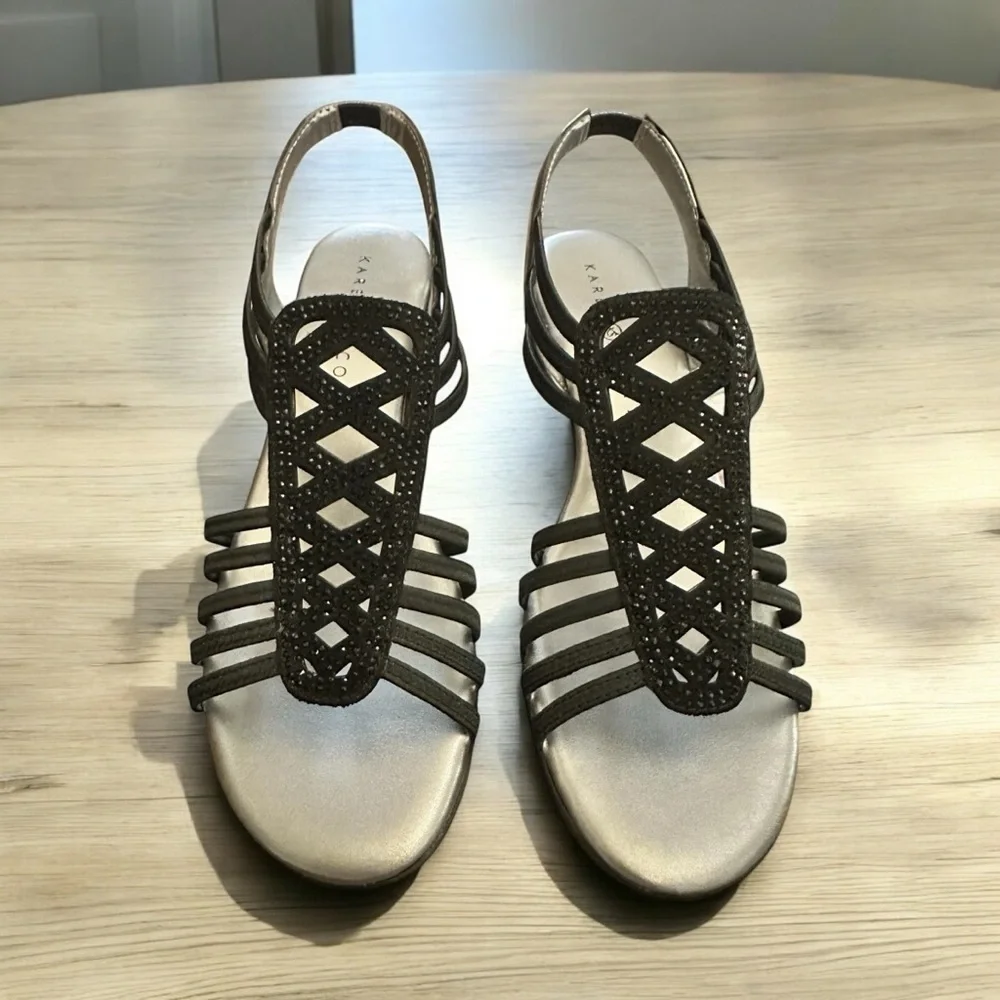 Karen Scott Ellya Embellished Dressy Slingback Sandals - Black - Women Size 7.5
